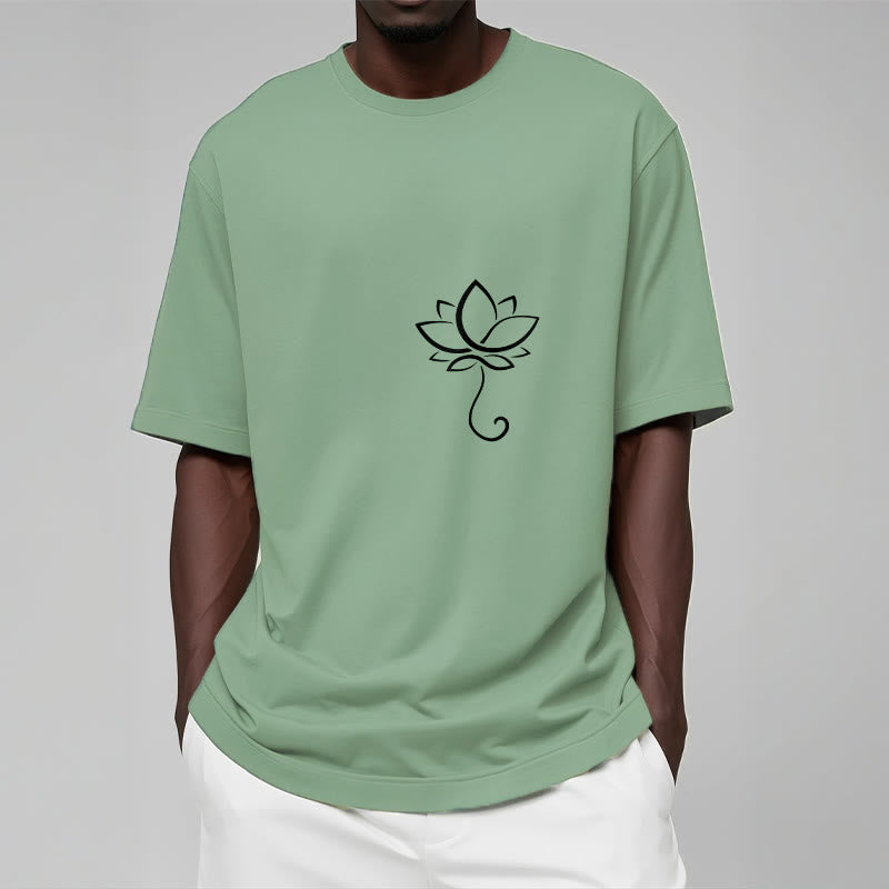 Casual Plain Lotus Flower Pattern Tee T-shirt - Image 16