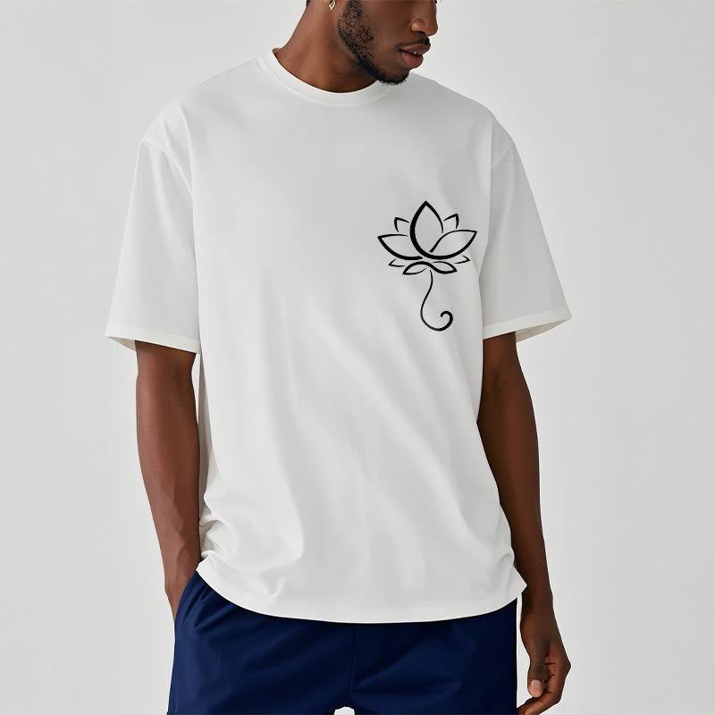 Casual Plain Lotus Flower Pattern Tee T-shirt - Image 9