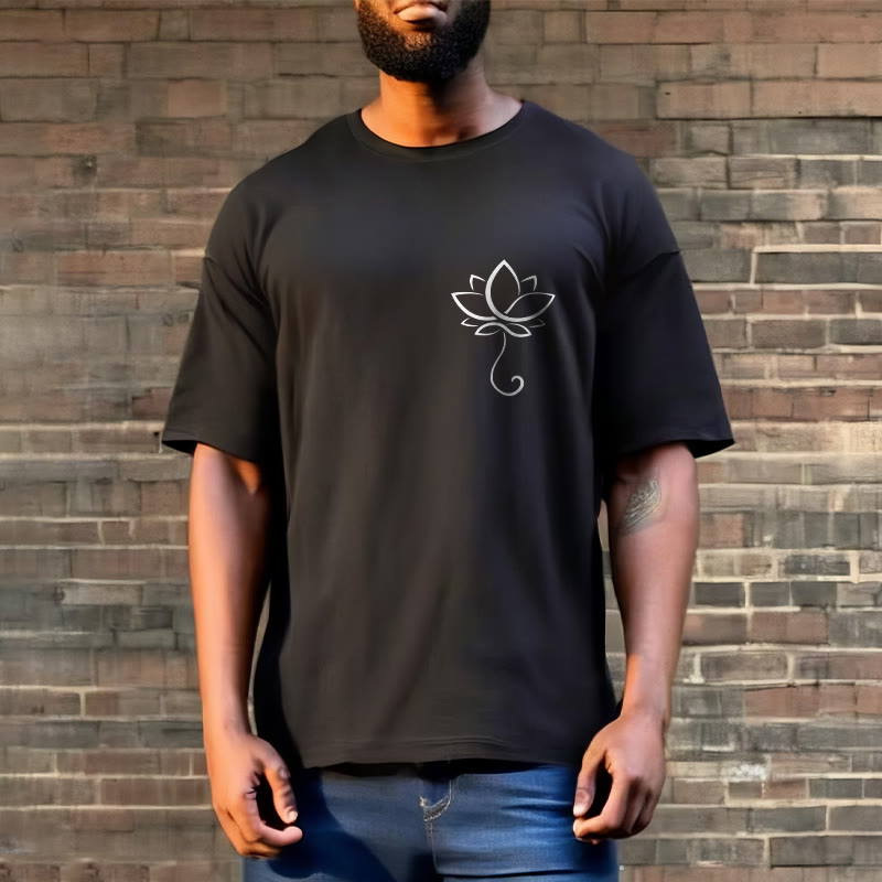 Casual Plain Lotus Flower Pattern Tee T-shirt - Image 6