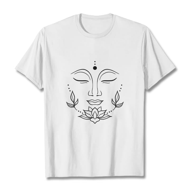 Casual Buddha Face Lotus Flower Pattern Tee T-Shirt