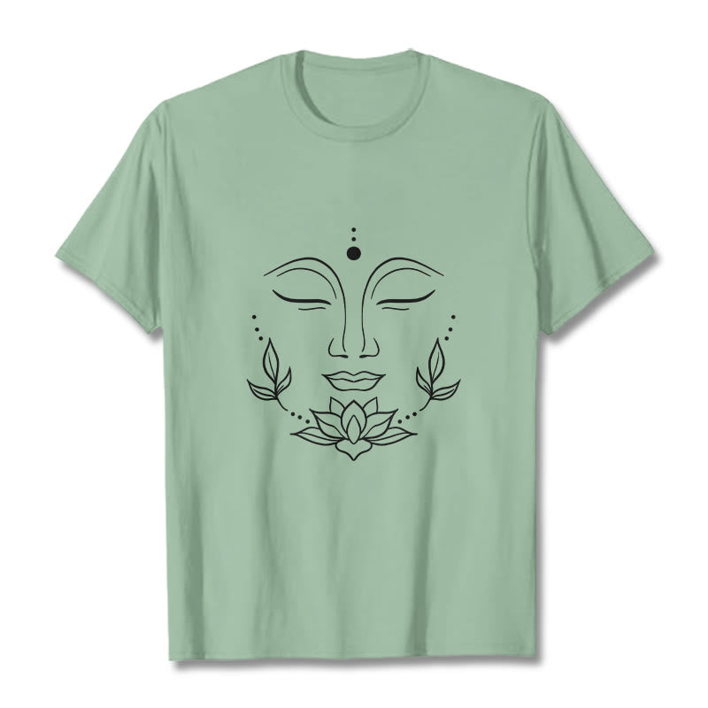 Casual Buddha Face Lotus Flower Pattern Tee T-Shirt - Image 15