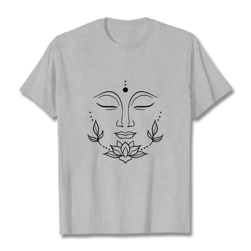 Casual Buddha Face Lotus Flower Pattern Tee T-Shirt - Image 20