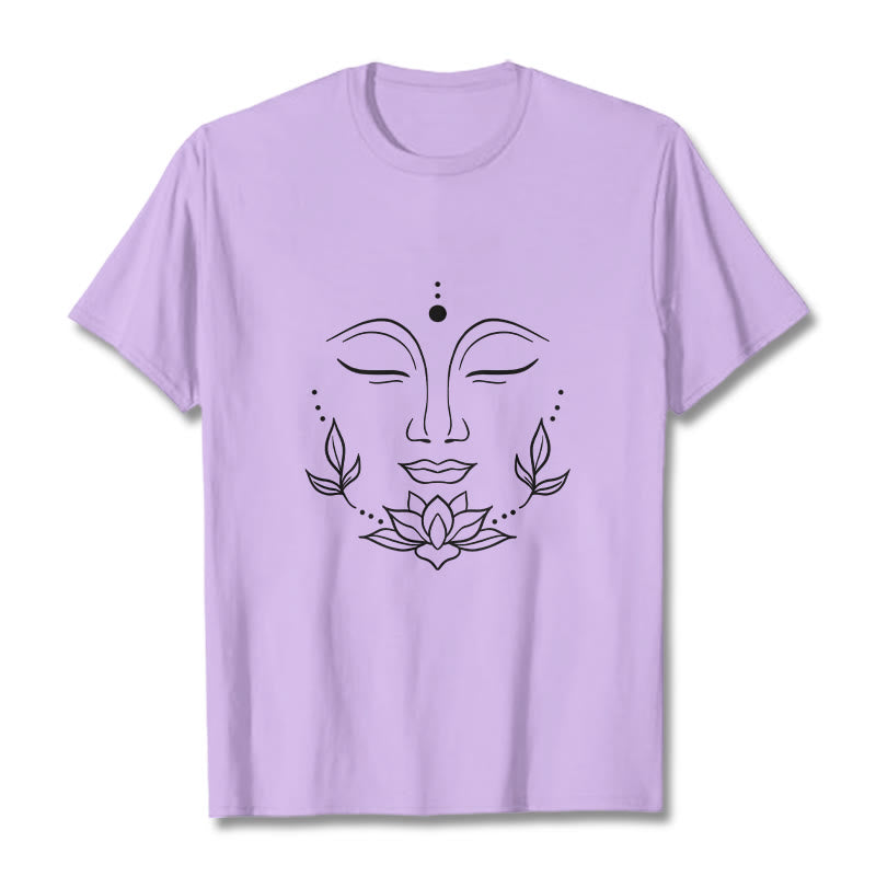 Casual Buddha Face Lotus Flower Pattern Tee T-Shirt - Image 17