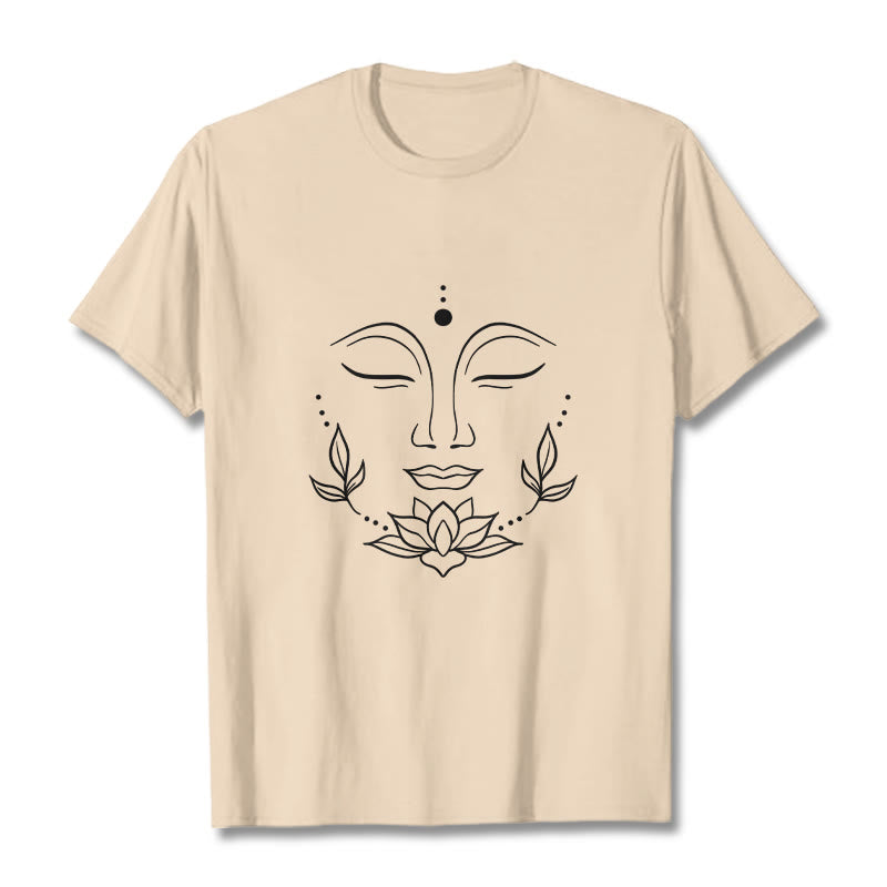 Casual Buddha Face Lotus Flower Pattern Tee T-Shirt - Image 9