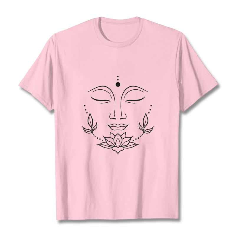 Casual Buddha Face Lotus Flower Pattern Tee T-Shirt - Image 13