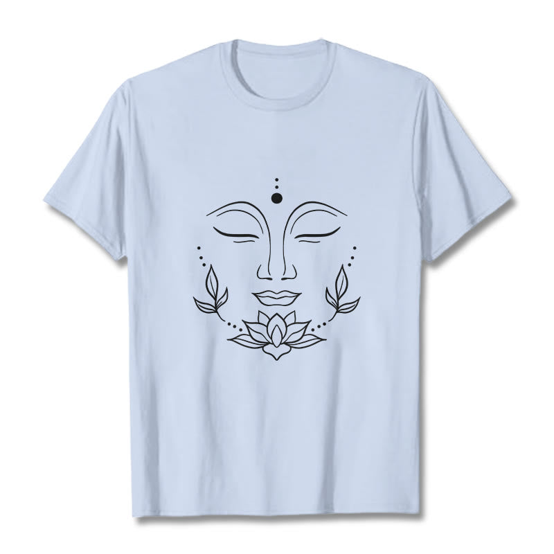 Casual Buddha Face Lotus Flower Pattern Tee T-Shirt - Image 19