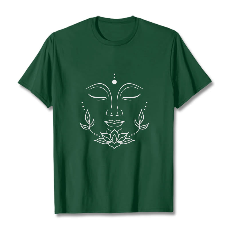 Casual Buddha Face Lotus Flower Pattern Tee T-Shirt - Image 11