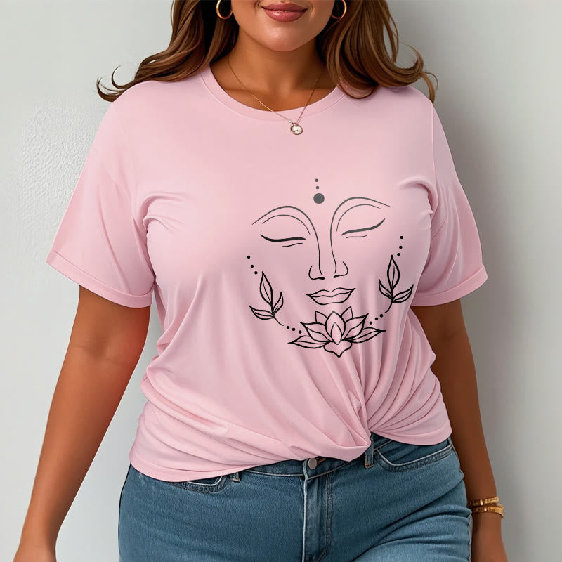 Casual Buddha Face Lotus Flower Pattern Tee T-Shirt - Image 14