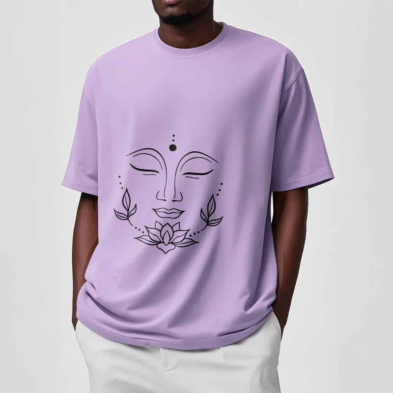 Casual Buddha Face Lotus Flower Pattern Tee T-Shirt - Image 18