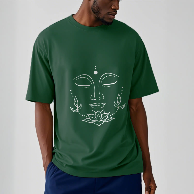 Casual Buddha Face Lotus Flower Pattern Tee T-Shirt - Image 12