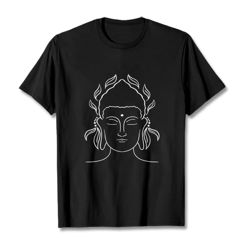 Casual Buddha Outline Lotus Petal Pattern Tee T-shirt