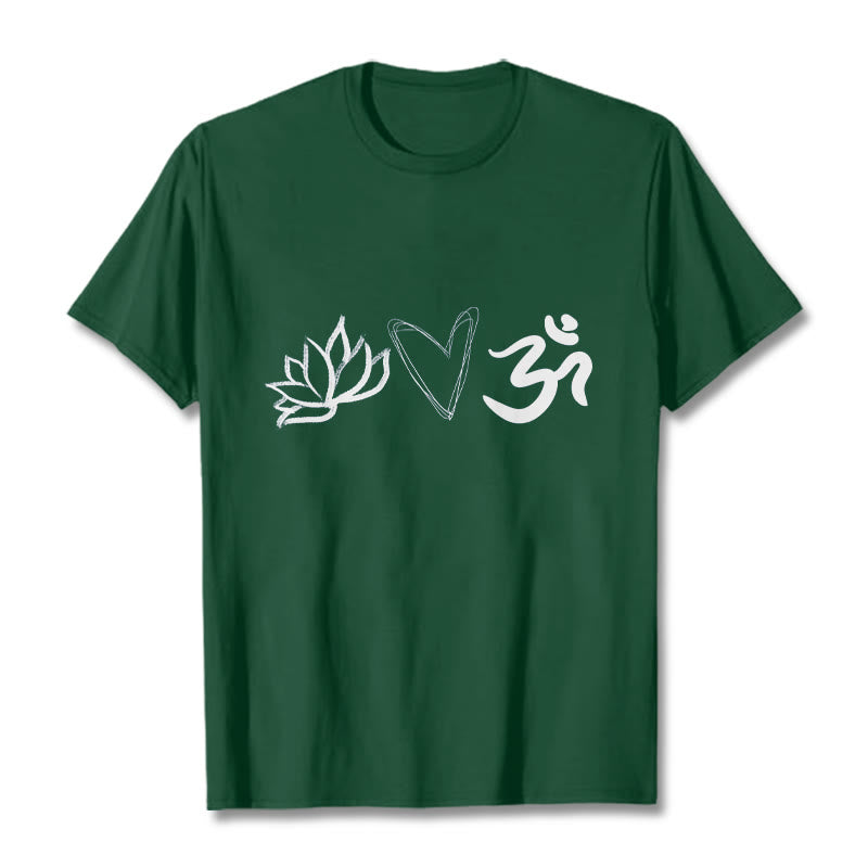 Casual Lotus Heart Pattern Om Symbol Sanskrit Cotton Tee T-shirt