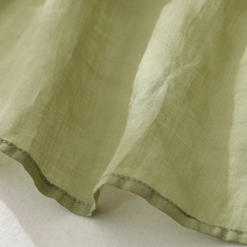 Pure Color Lace Design Long Lantern Sleeve Women's Cotton Linen Shirt - Image 9