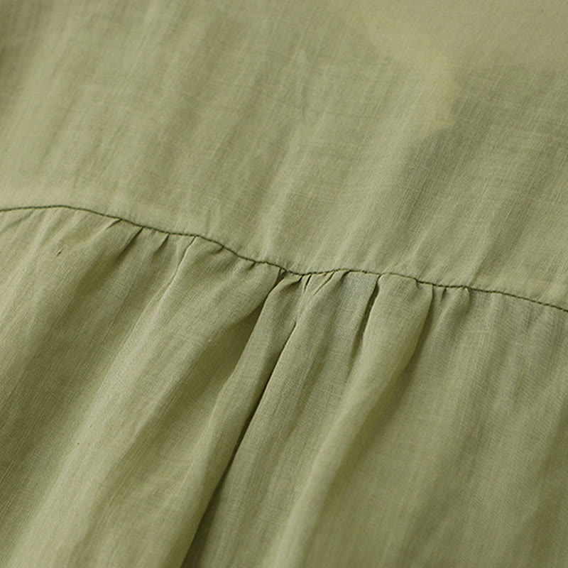 Pure Color Lace Design Long Lantern Sleeve Women's Cotton Linen Shirt - Image 5