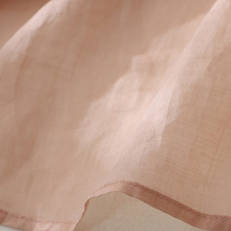 Pure Color Lace Design Long Lantern Sleeve Women's Cotton Linen Shirt - Image 19