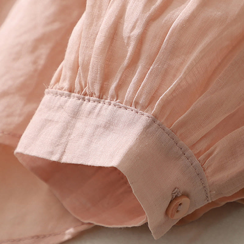 Pure Color Lace Design Long Lantern Sleeve Women's Cotton Linen Shirt - Image 17