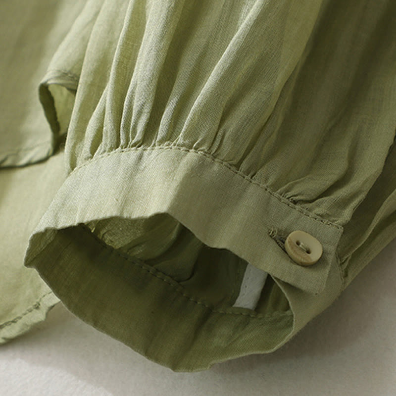 Pure Color Lace Design Long Lantern Sleeve Women's Cotton Linen Shirt - Image 7