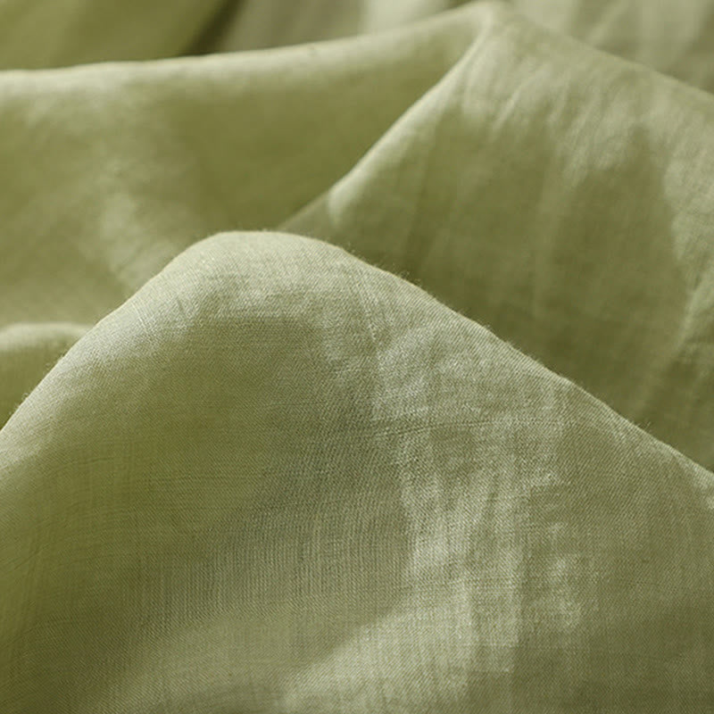 Pure Color Lace Design Long Lantern Sleeve Women's Cotton Linen Shirt - Image 8