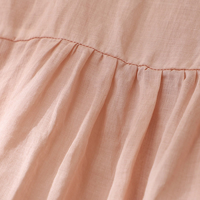 Pure Color Lace Design Long Lantern Sleeve Women's Cotton Linen Shirt - Image 16