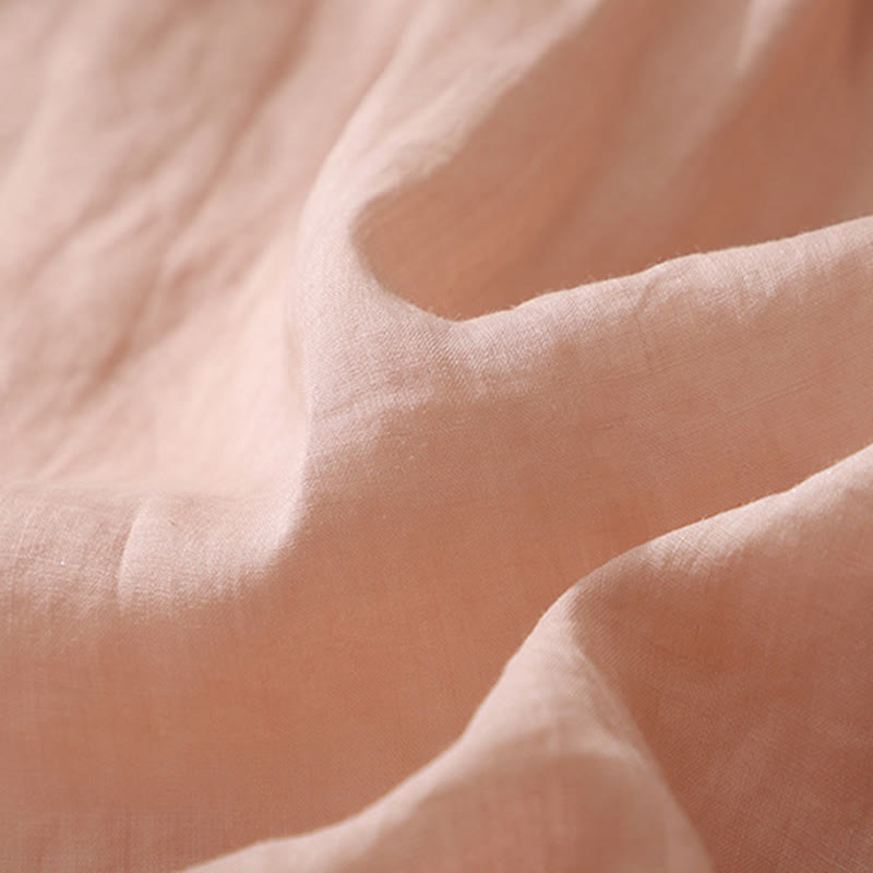 Pure Color Lace Design Long Lantern Sleeve Women's Cotton Linen Shirt - Image 18