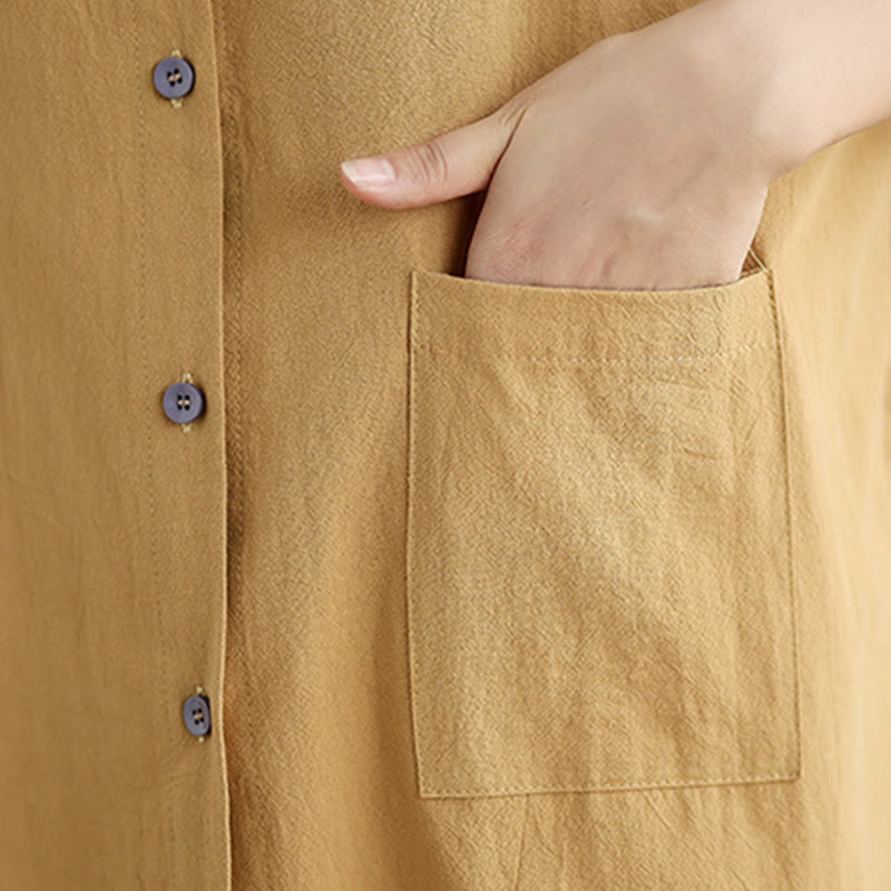 Commute Pure Color Long Sleeve Women's Cotton Linen Shirt With Pocket - Image 10