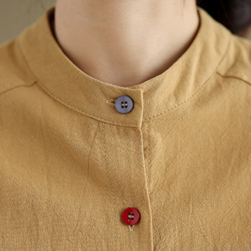 Commute Pure Color Long Sleeve Women's Cotton Linen Shirt With Pocket - Image 7