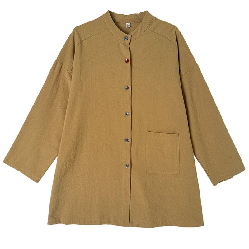 Commute Pure Color Long Sleeve Women's Cotton Linen Shirt With Pocket - Image 11