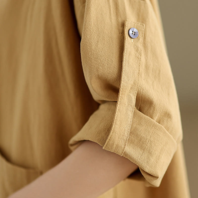 Commute Pure Color Long Sleeve Women's Cotton Linen Shirt With Pocket - Image 9