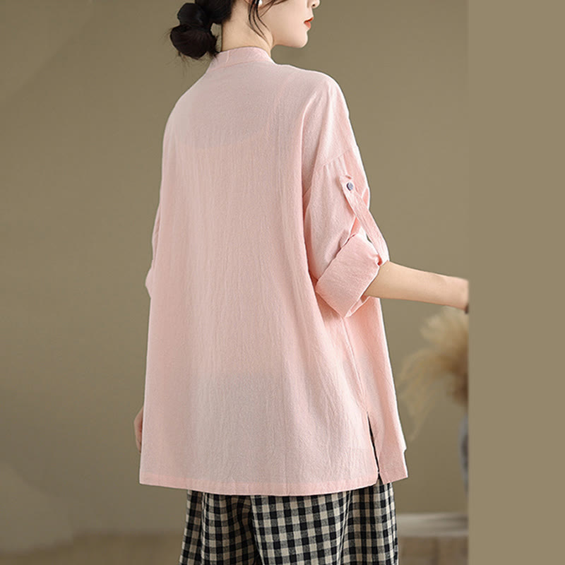 Commute Pure Color Long Sleeve Women's Cotton Linen Shirt With Pocket - Image 21