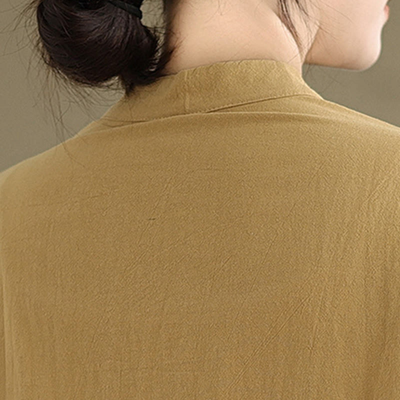 Commute Pure Color Long Sleeve Women's Cotton Linen Shirt With Pocket - Image 8