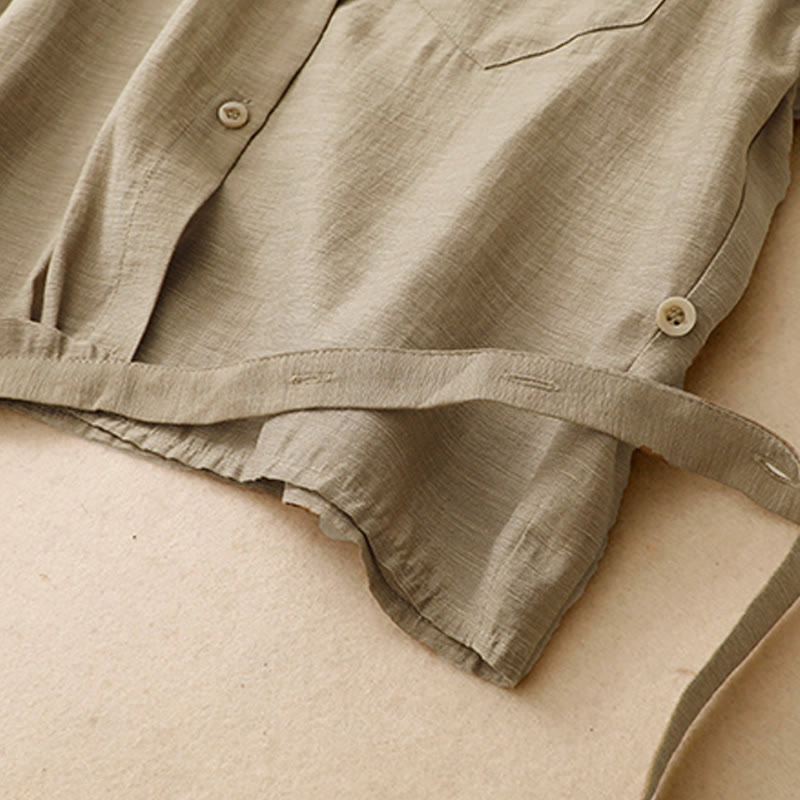 2Pcs Short Sleeve Shirt 7-8 Length Skirt With Pockets Cotton Linen Women's Set - Image 7