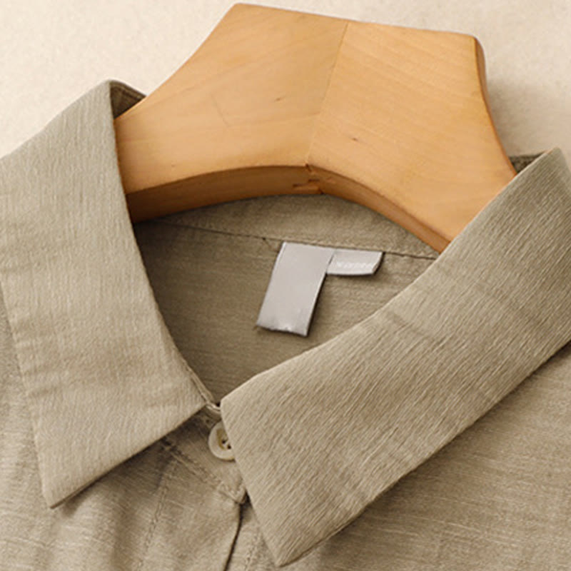 2Pcs Short Sleeve Shirt 7-8 Length Skirt With Pockets Cotton Linen Women's Set - Image 4