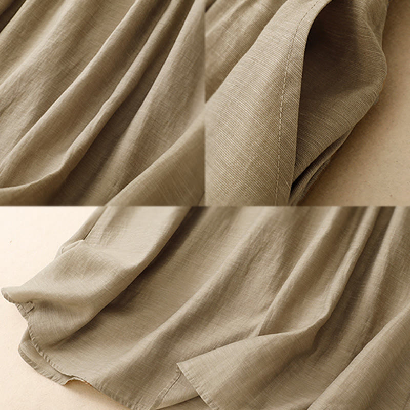 2Pcs Short Sleeve Shirt 7-8 Length Skirt With Pockets Cotton Linen Women's Set - Image 13