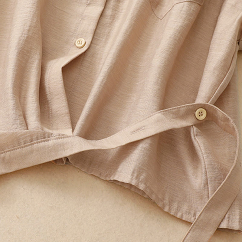 2Pcs Short Sleeve Shirt 7-8 Length Skirt With Pockets Cotton Linen Women's Set - Image 20