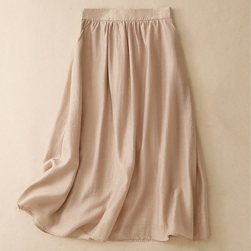 2Pcs Short Sleeve Shirt 7-8 Length Skirt With Pockets Cotton Linen Women's Set - Image 21