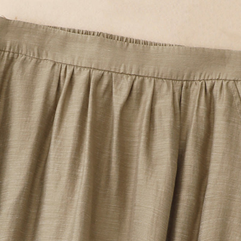 2Pcs Short Sleeve Shirt 7-8 Length Skirt With Pockets Cotton Linen Women's Set - Image 9