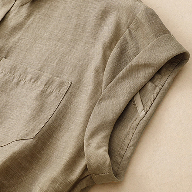 2Pcs Short Sleeve Shirt 7-8 Length Skirt With Pockets Cotton Linen Women's Set - Image 5