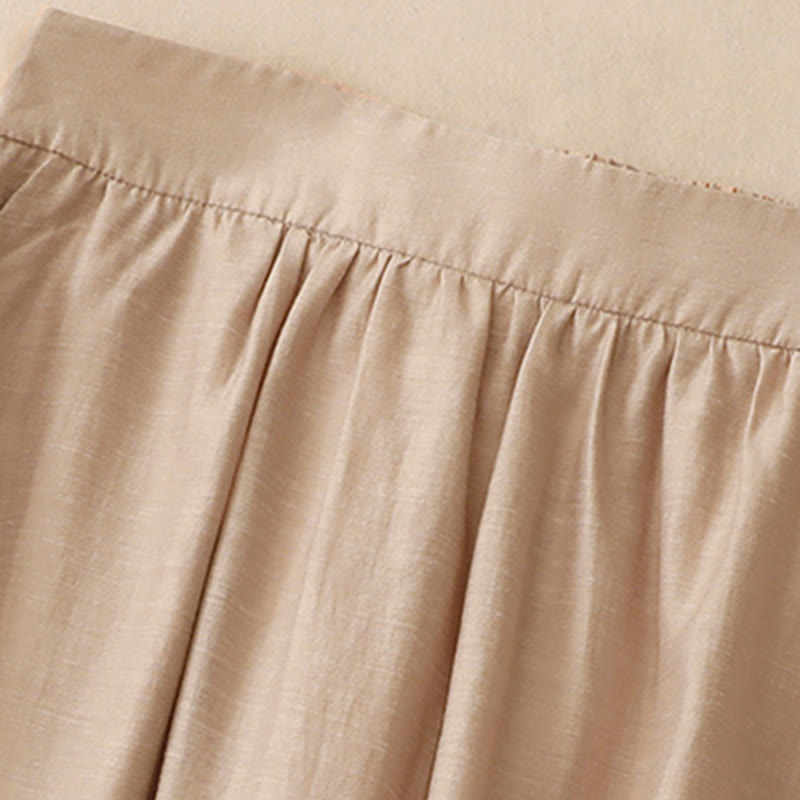 2Pcs Short Sleeve Shirt 7-8 Length Skirt With Pockets Cotton Linen Women's Set - Image 22