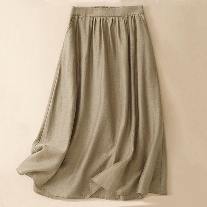 2Pcs Short Sleeve Shirt 7-8 Length Skirt With Pockets Cotton Linen Women's Set - Image 8