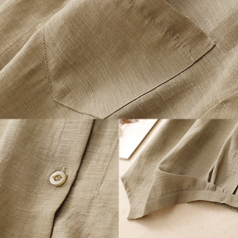 2Pcs Short Sleeve Shirt 7-8 Length Skirt With Pockets Cotton Linen Women's Set - Image 12