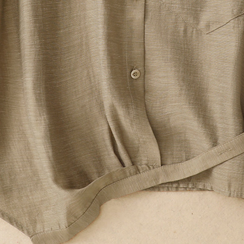 2Pcs Short Sleeve Shirt 7-8 Length Skirt With Pockets Cotton Linen Women's Set - Image 6