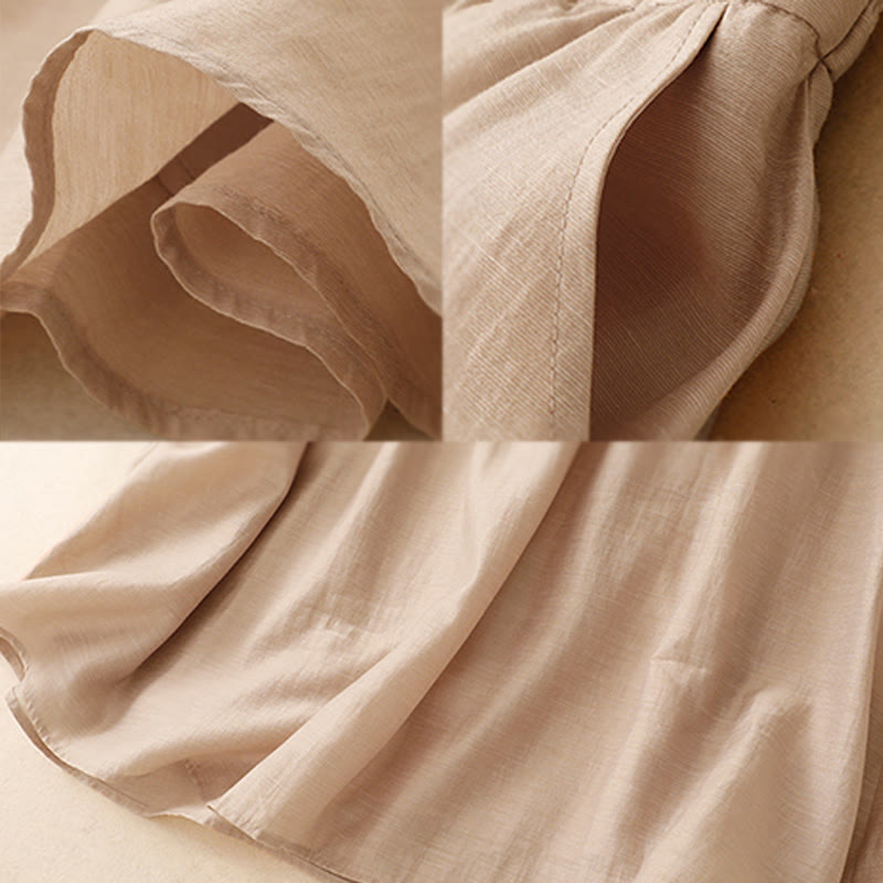 2Pcs Short Sleeve Shirt 7-8 Length Skirt With Pockets Cotton Linen Women's Set - Image 23