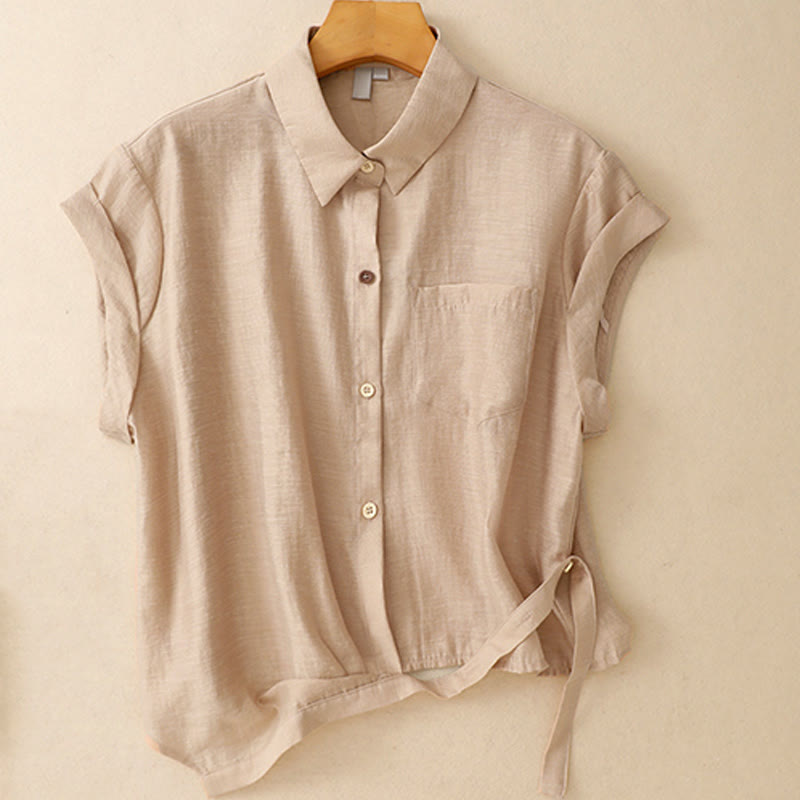 2Pcs Short Sleeve Shirt 7-8 Length Skirt With Pockets Cotton Linen Women's Set - Image 16