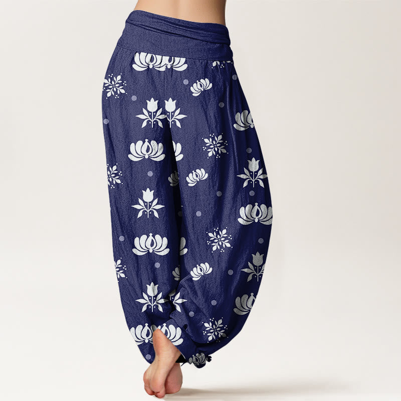 Casual Lotus Small Dots Pattern Women's Elastic Waist Harem Pants - Image 3