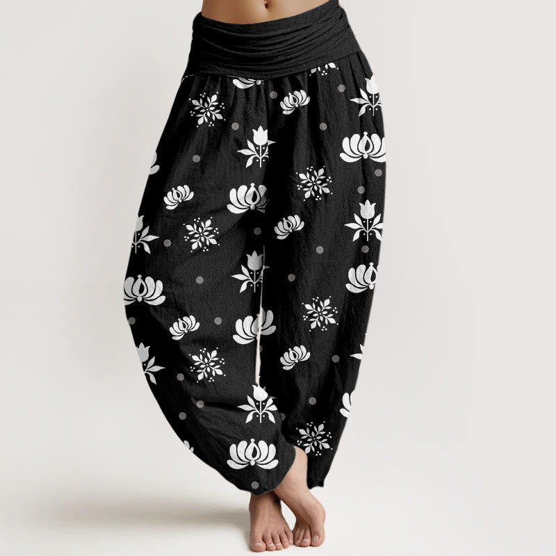 Casual Lotus Small Dots Pattern Women's Elastic Waist Harem Pants - Image 8