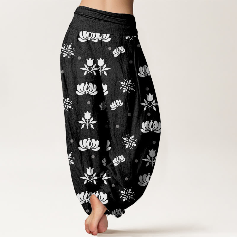 Casual Lotus Small Dots Pattern Women's Elastic Waist Harem Pants - Image 10