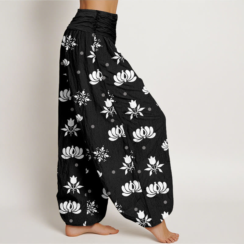 Casual Lotus Small Dots Pattern Women's Elastic Waist Harem Pants - Image 9