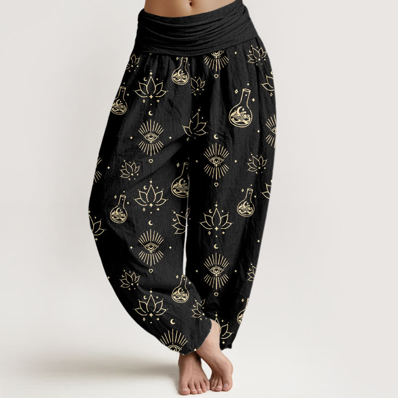 Casual Lotus Eye Of Horus Pattern Women's Elastic Waist Harem Pants