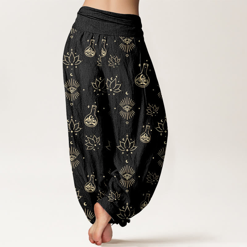 Casual Lotus Eye Of Horus Pattern Women's Elastic Waist Harem Pants - Image 3