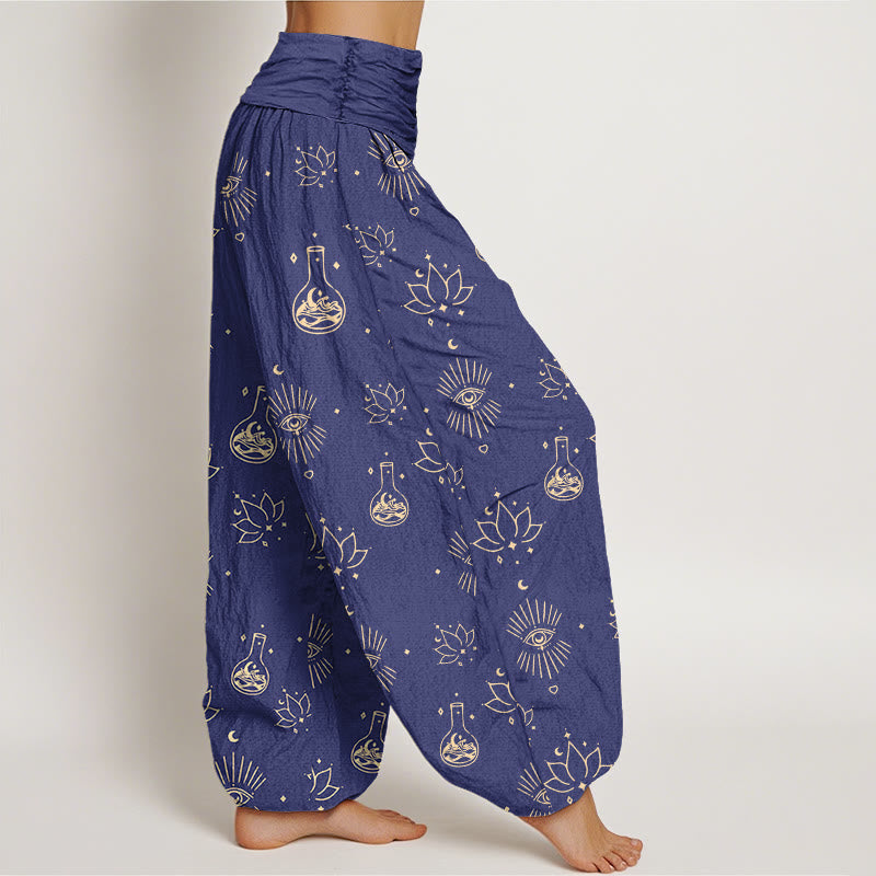 Casual Lotus Eye Of Horus Pattern Women's Elastic Waist Harem Pants - Image 6